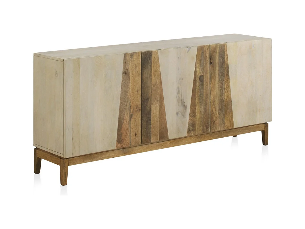 Buffet en bois de manguier patiné blanc avec pieds en bois