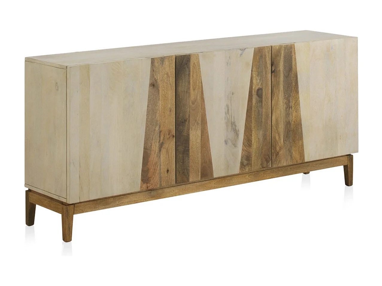 Buffet en bois de manguier couleur blanc patiné avec pieds en bois