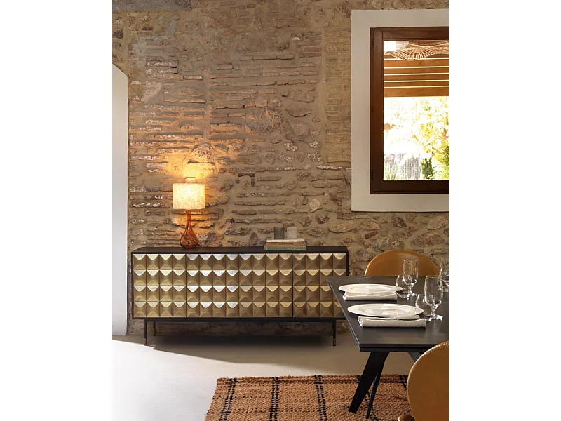 Credenza 4 ante in legno massello di mango con frontale in ottone dorato