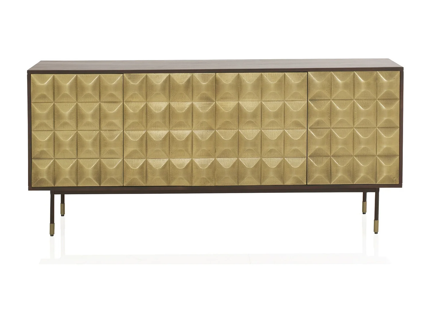 Credenza 4 ante in legno massello di mango con frontale in ottone dorato