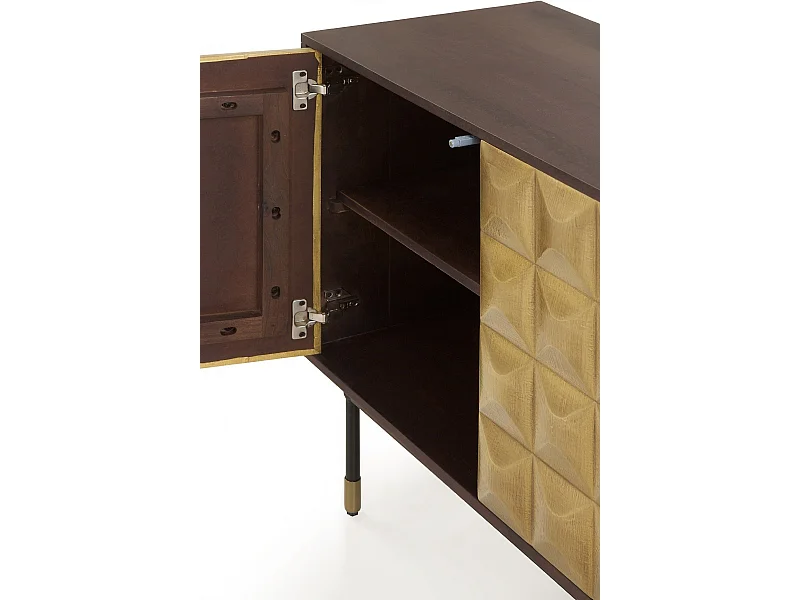 Credenza 4 ante in legno massello di mango con frontale in ottone dorato