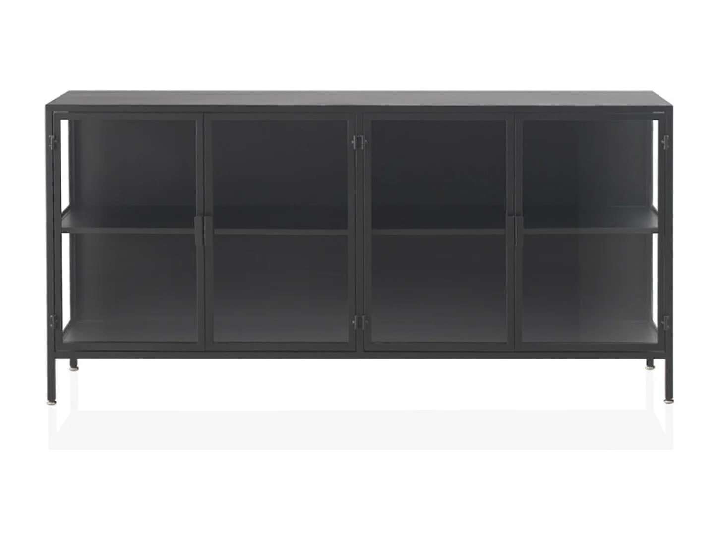 Sideboard mit Glastüren und Glasseiten und schwarzem Metallgestell