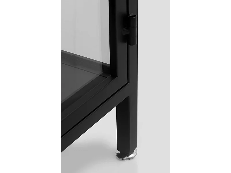 Sideboard mit Glastüren und Glasseiten und schwarzem Metallgestell