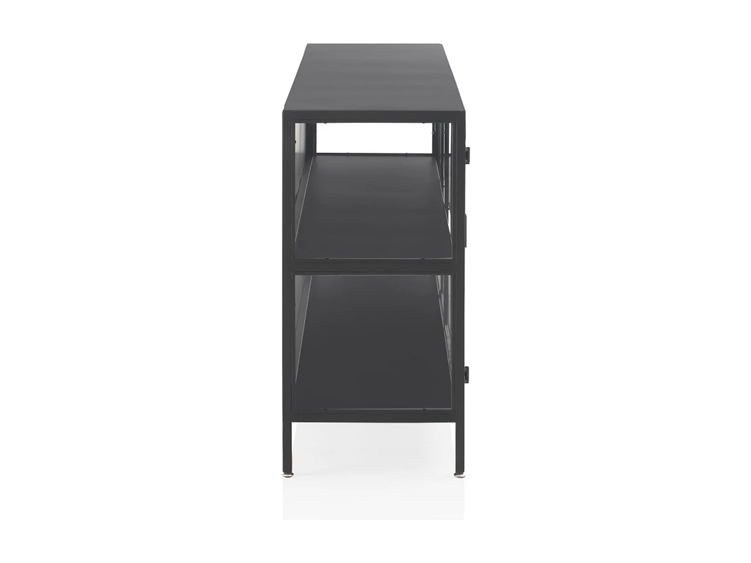 Sideboard mit Glastüren und Glasseiten und schwarzem Metallgestell