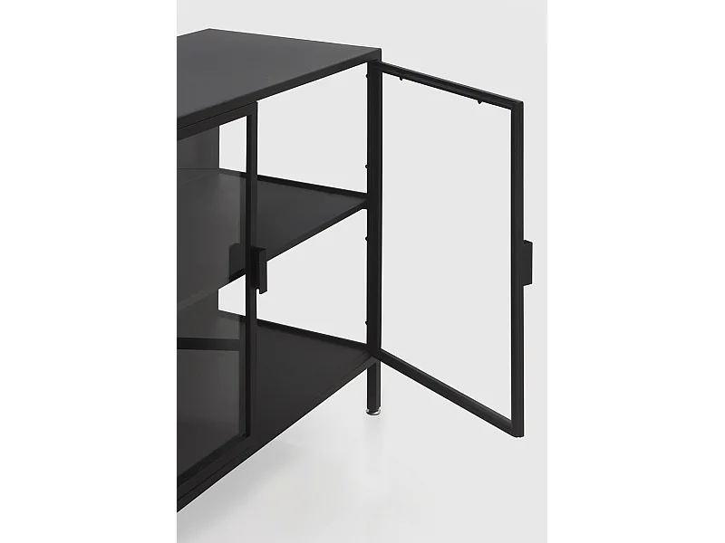 Sideboard mit Glastüren und Glasseiten und schwarzem Metallgestell