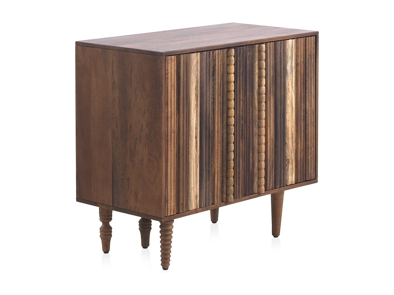 Kleines Sideboard mit 2 mehrfarbigen Türen aus massivem Akazienholz