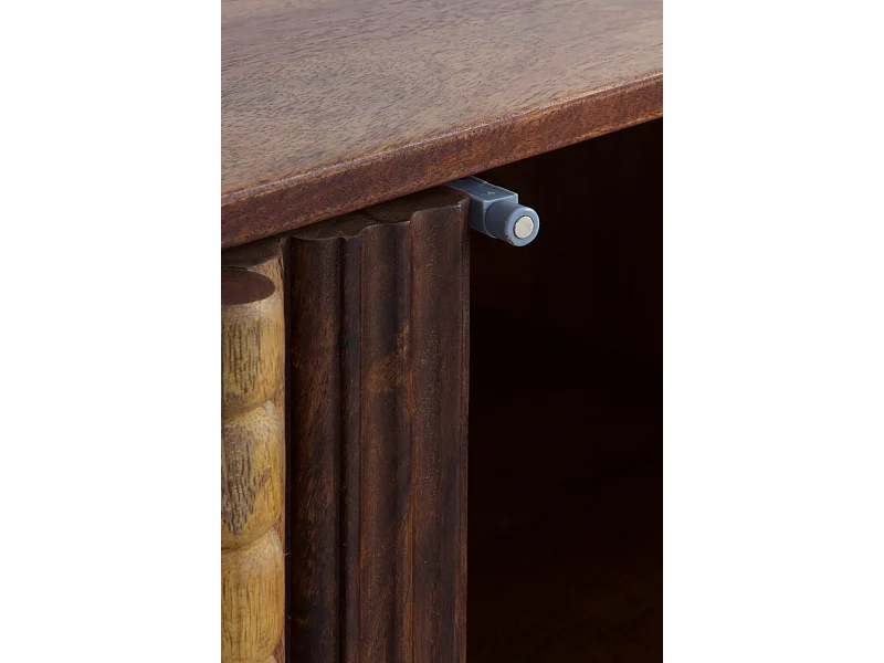 Kleines Sideboard mit 2 mehrfarbigen Türen aus massivem Akazienholz