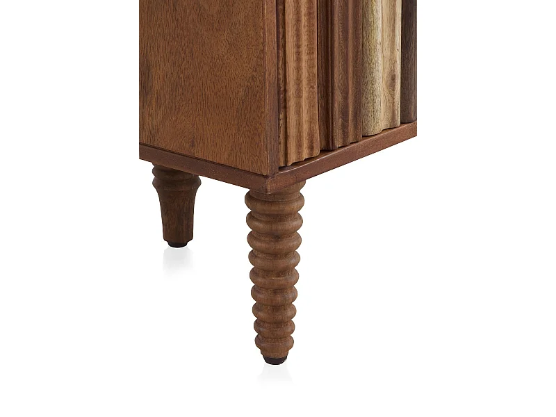 Kleines Sideboard mit 2 mehrfarbigen Türen aus massivem Akazienholz