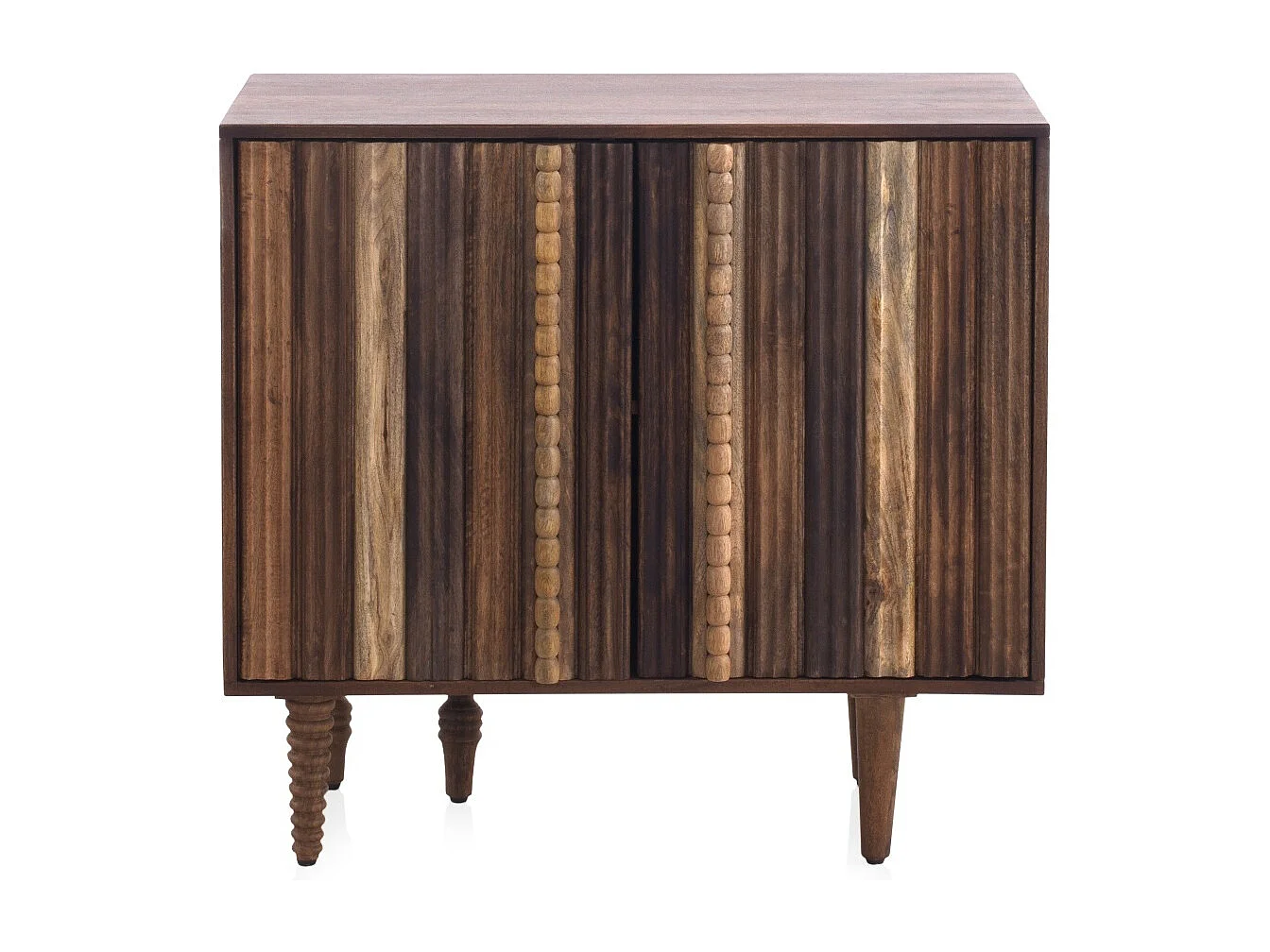 Kleines Sideboard mit 2 mehrfarbigen Türen aus massivem Akazienholz