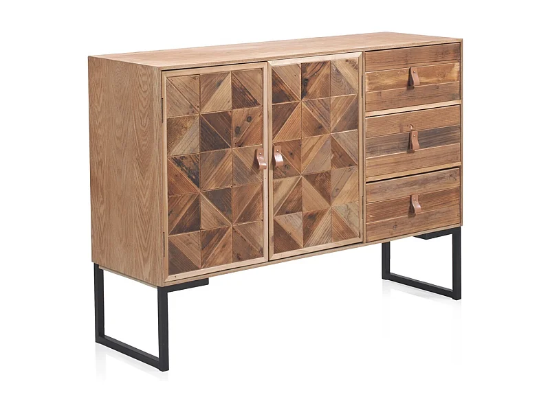 Eschenholzfurnierte Anrichte mit Fronten aus recyceltem Holz