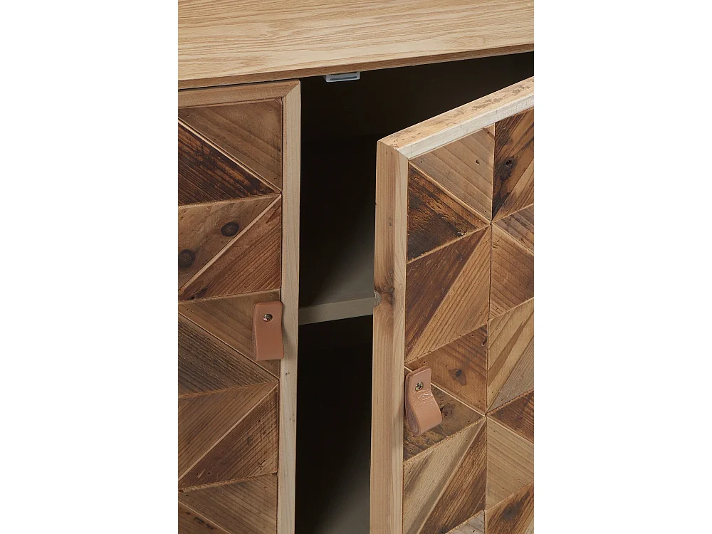 Credenza impiallacciata in frassino con frontali in legno riciclato