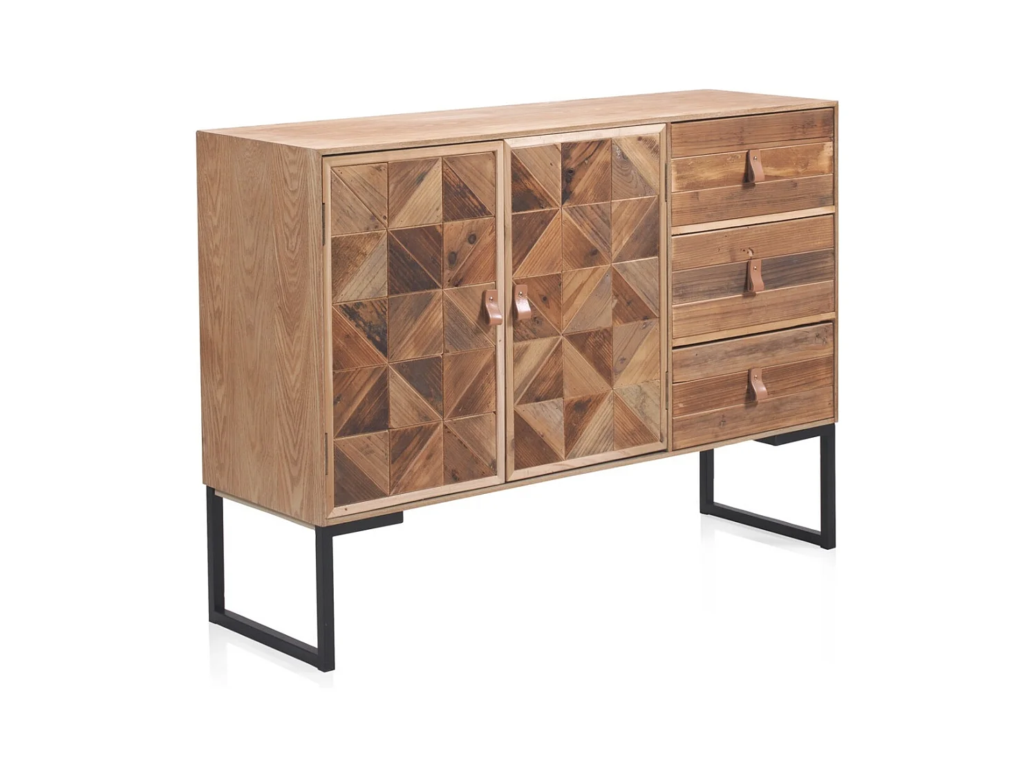 Credenza impiallacciata in frassino con frontali in legno riciclato