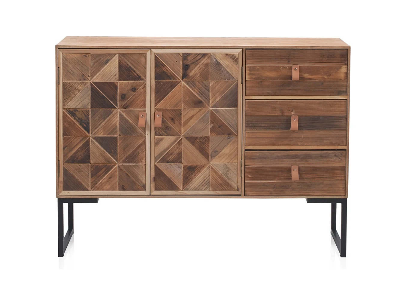 Credenza impiallacciata in frassino con frontali in legno riciclato