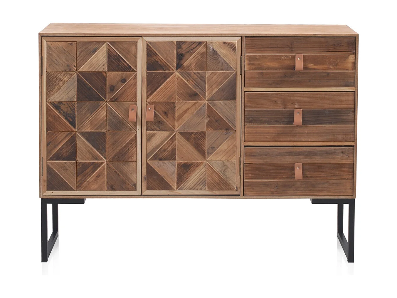 Eschenholzfurnierte Anrichte mit Fronten aus recyceltem Holz