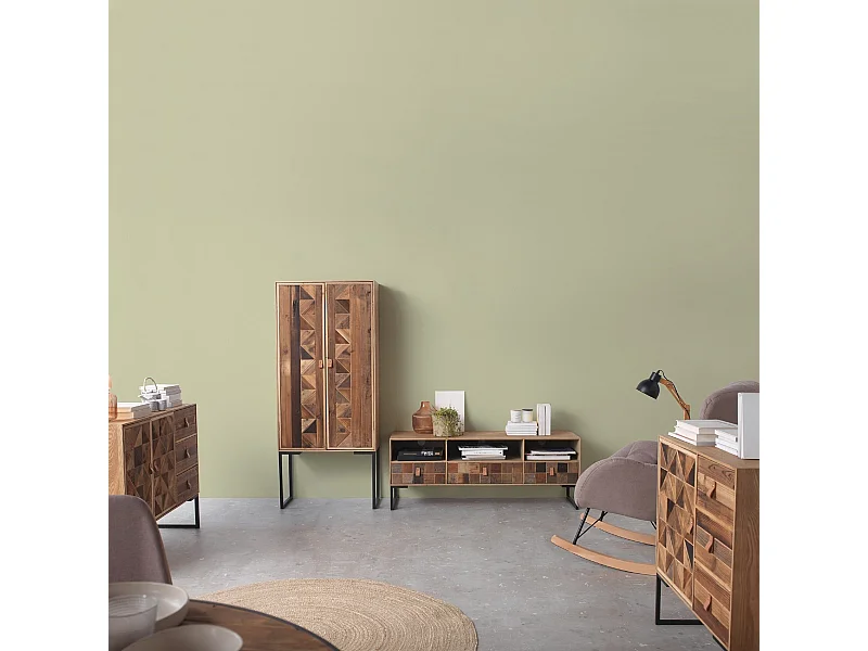 Buffet plaqué en bois de frêne avec façade en bois recyclé