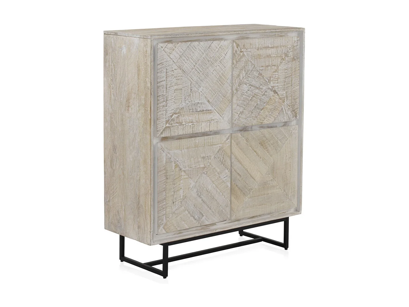 Buffet haut en bois massif de manguier blanc patiné