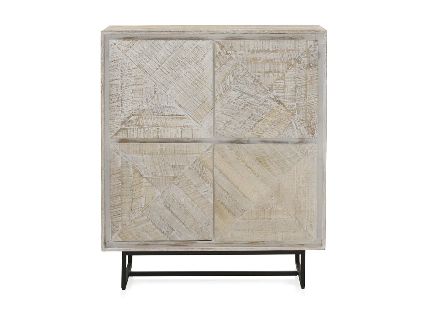 Buffet haut en bois massif de manguier blanc patiné