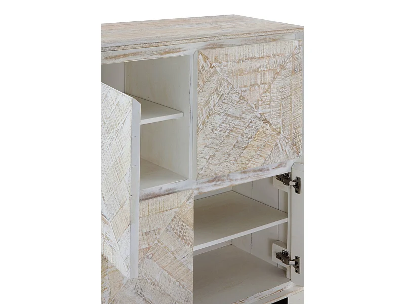 Buffet haut en bois massif de manguier blanc patiné