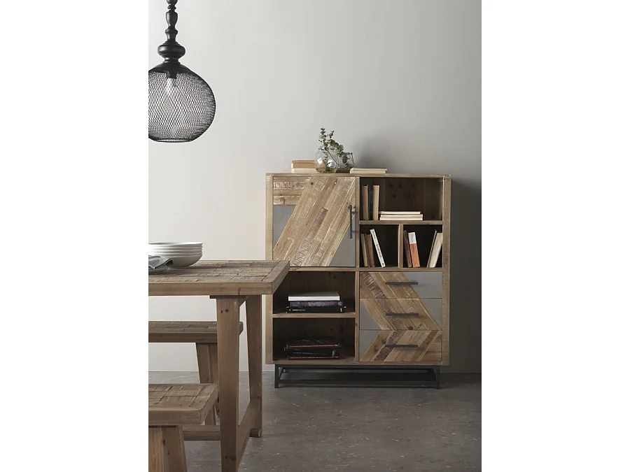 Aparador de madera de abeto con base metálica