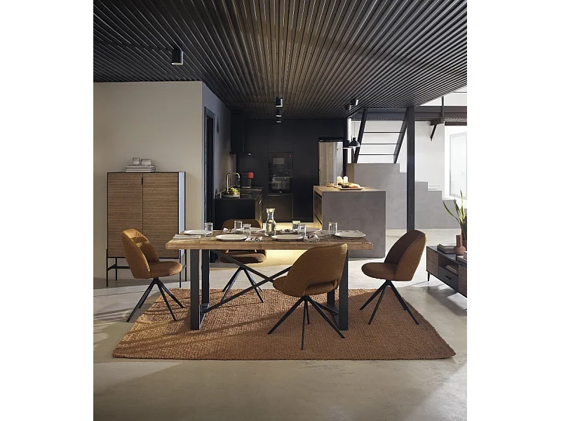 Armário expositor folheado a madeira de freixo preto com portas naturais