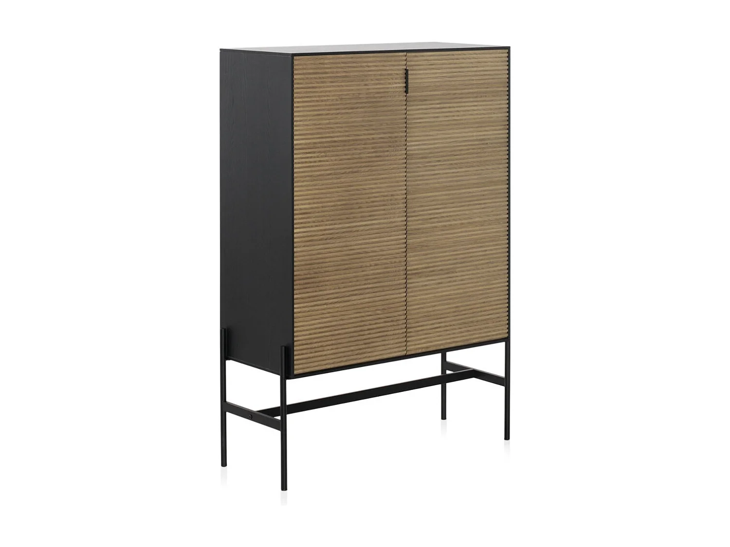 Vitrine plaquée en bois de frêne noir avec portes naturelles