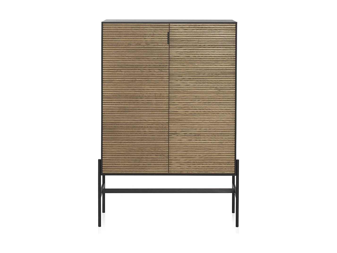 Vitrine plaquée en bois de frêne noir avec portes naturelles