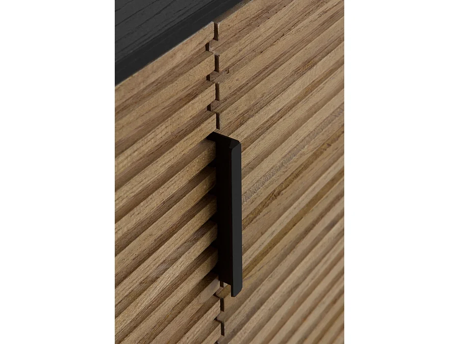 Vitrine plaquée en bois de frêne noir avec portes naturelles