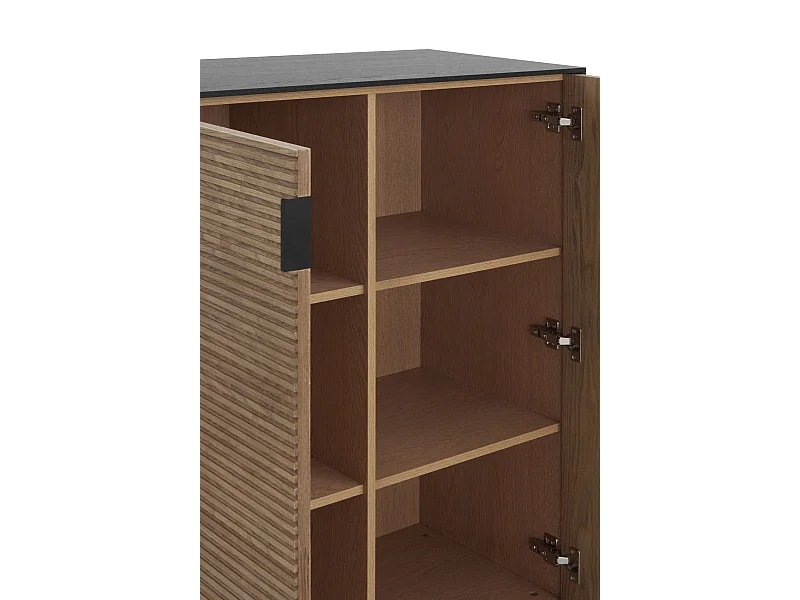 Vitrine plaquée en bois de frêne noir avec portes naturelles