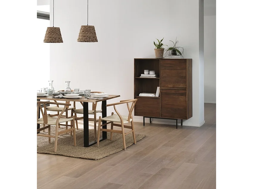 Buffet haut en bois massif de manguier et base métallique