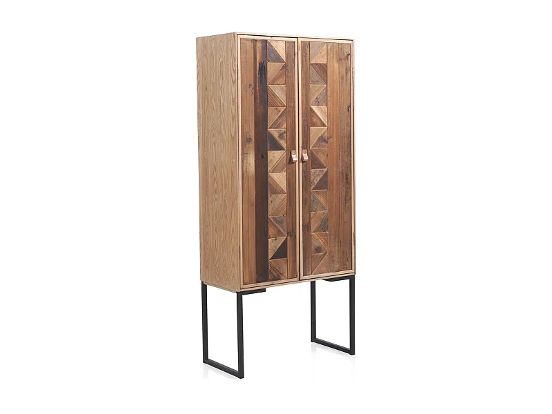 Eschenfurnierte Vitrine mit Fronten aus recyceltem Holz