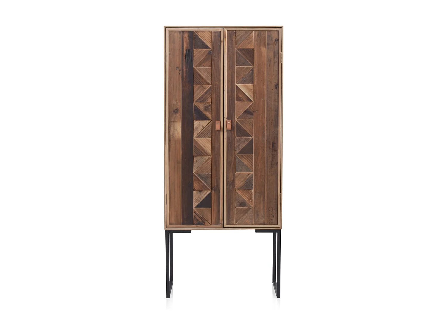 Eschenfurnierte Vitrine mit Fronten aus recyceltem Holz