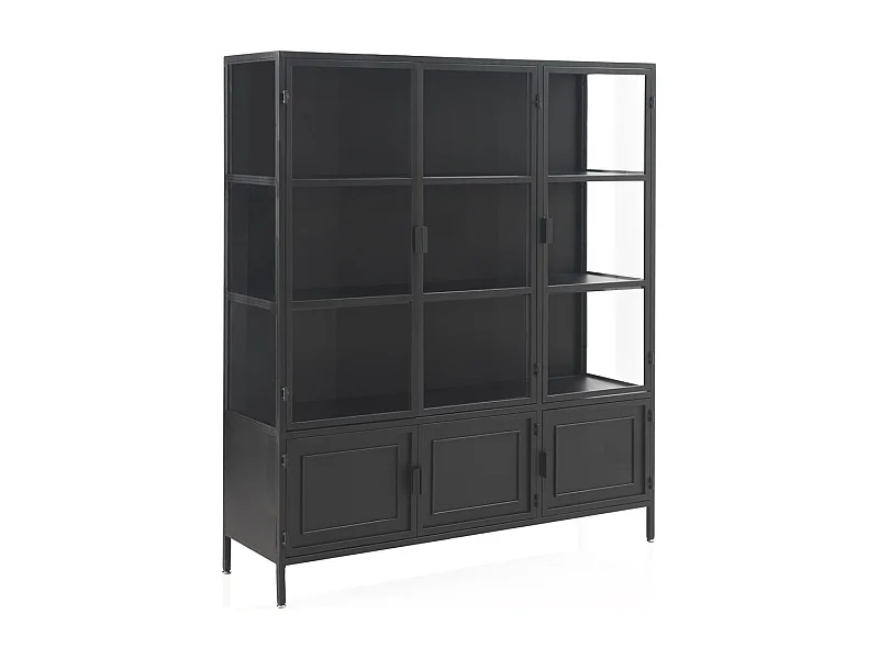 Vitrina puertas y laterales de cristal y estructura metal negra