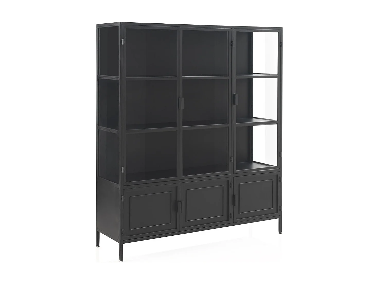 Vitrinentüren und -seiten aus Glas und schwarze Metallstruktur