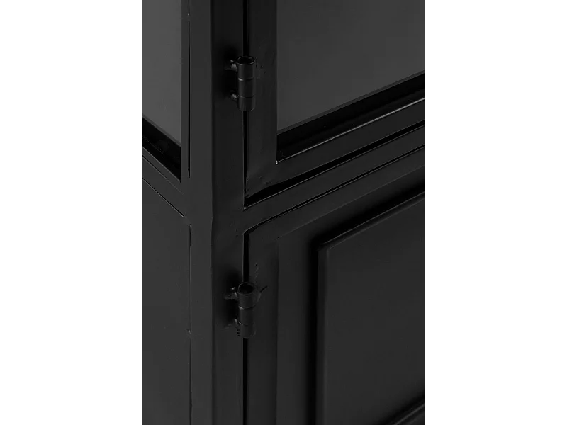 Vitrinentüren und -seiten aus Glas und schwarze Metallstruktur