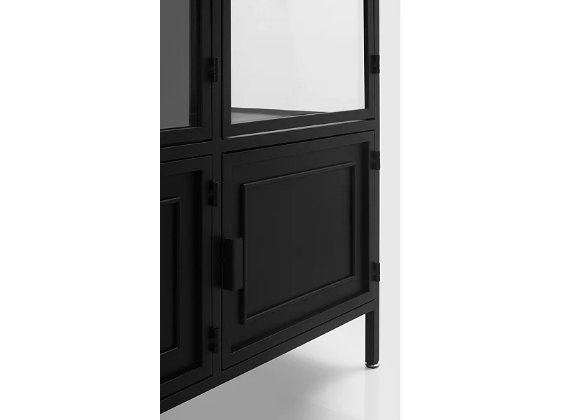 Vitrinentüren und -seiten aus Glas und schwarze Metallstruktur