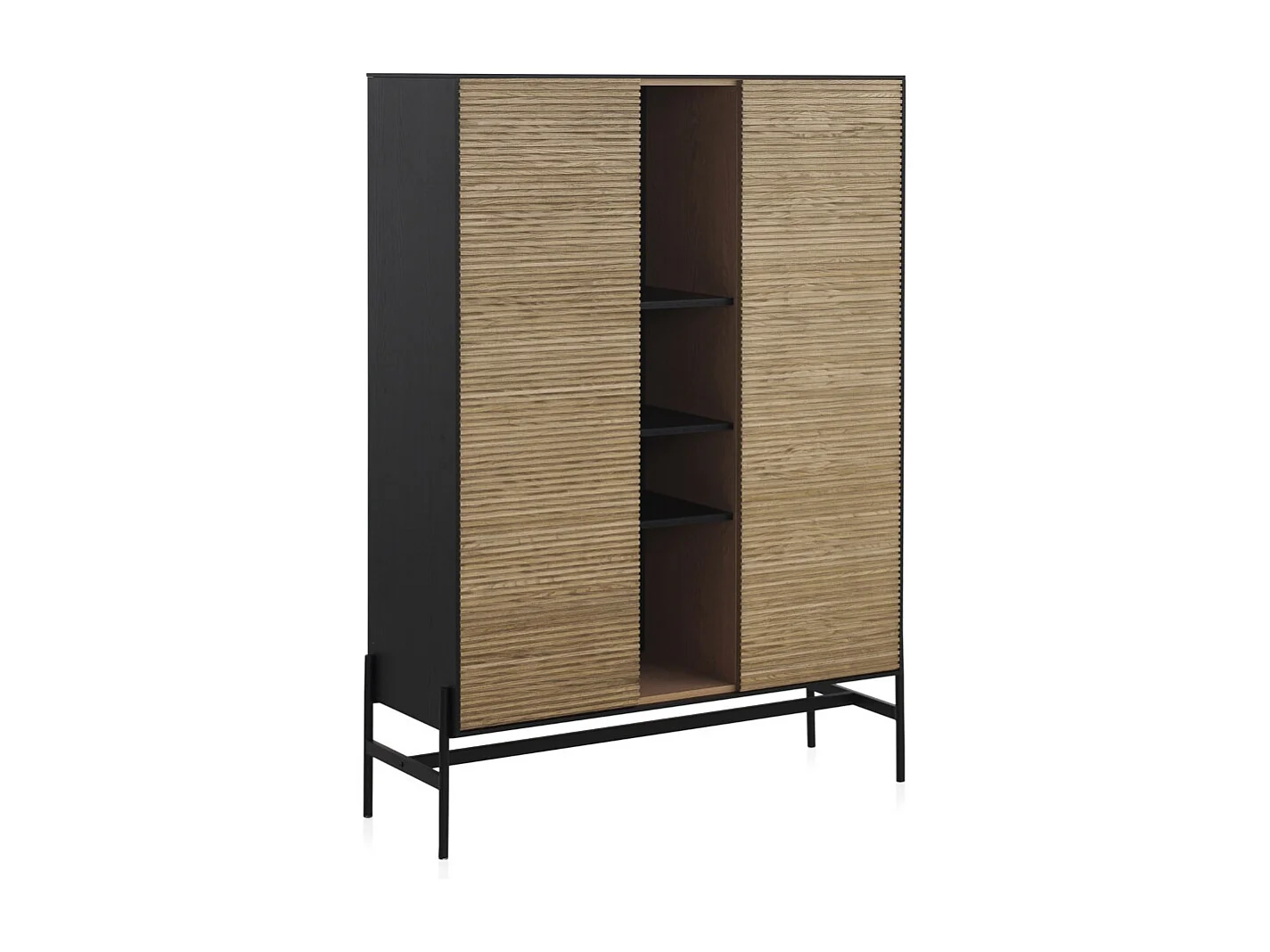 Vitrine aus schwarzem Eschenfurnier mit naturfarbenen Türen