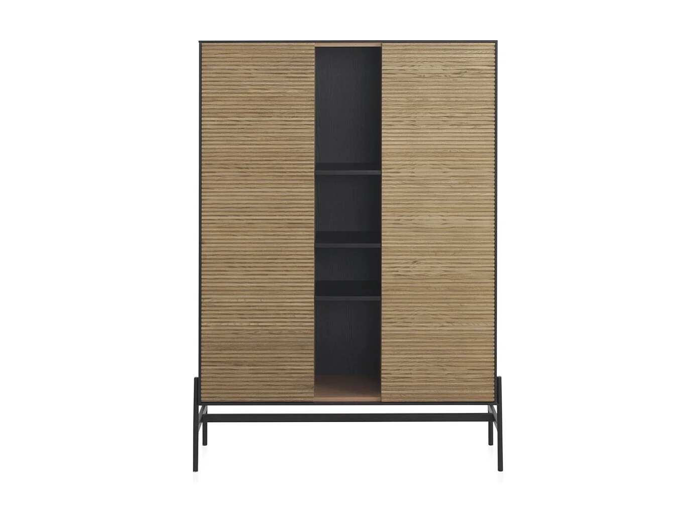 Vitrine aus schwarzem Eschenfurnier mit naturfarbenen Türen