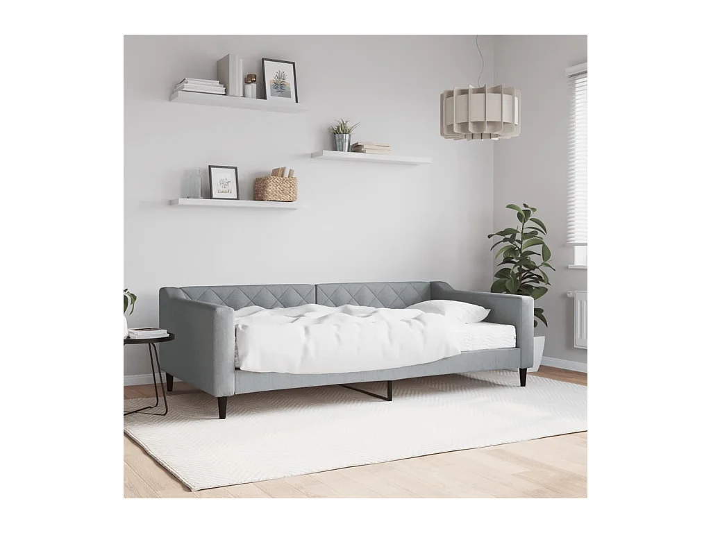 Lit de jour avec matelas gris clair 100x200 cm tissu