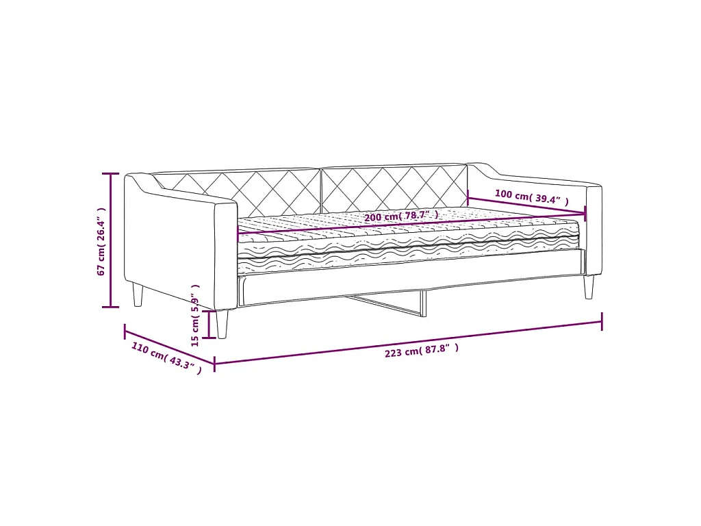 Tagesbett mit Matratze Hellgrau 100x200 cm Stoff