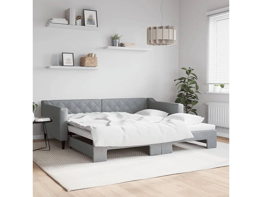 Lit de jour avec gigogne sans matelas gris clair 100x200 cm