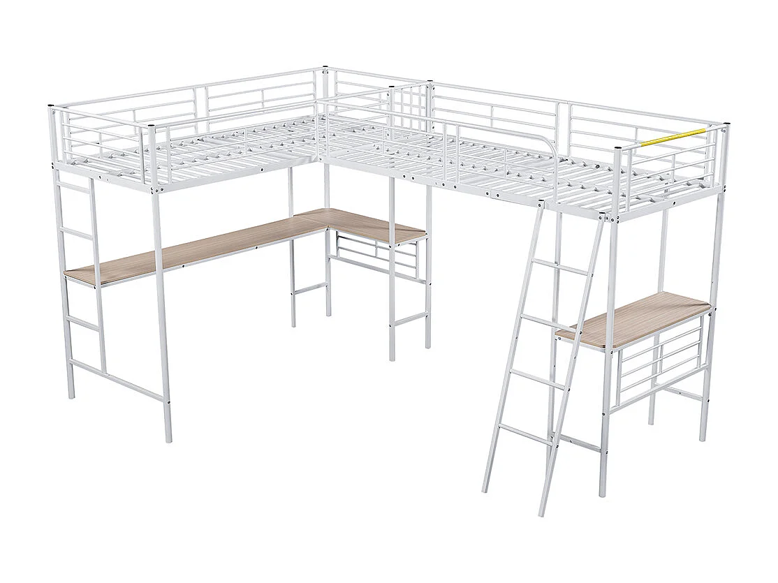 Lit superposé 90x200 cm Lit Simple table sous le lit escalier double rampe haute blanc