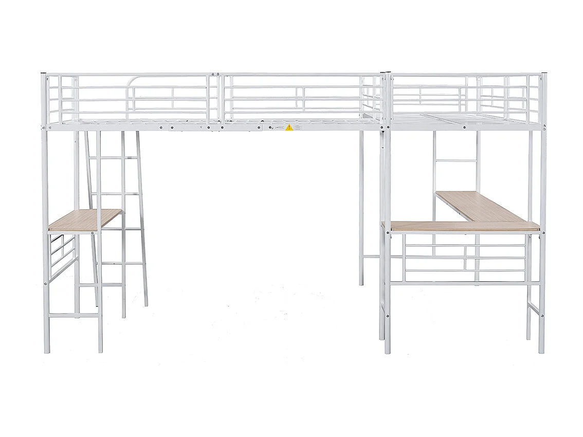 Lit superposé 90x200 cm Lit Simple table sous le lit escalier double rampe haute blanc