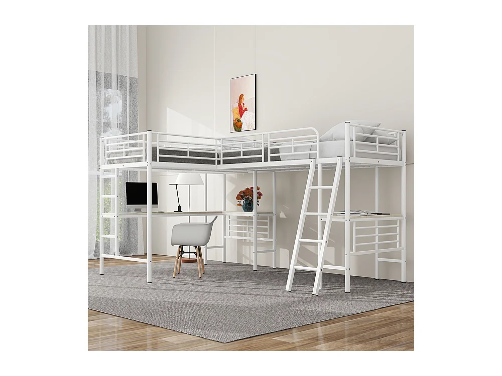 Lit superposé 90x200 cm Lit Simple table sous le lit escalier double rampe haute blanc