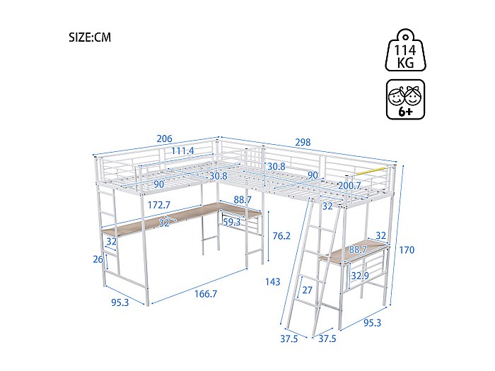 Lit superposé 90x200 cm Lit Simple table sous le lit escalier double