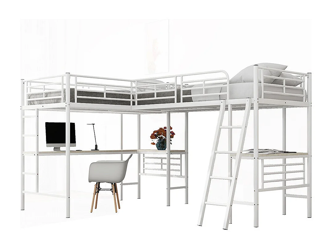 Lit superposé 90x200 cm Lit Simple table sous le lit escalier double rampe haute blanc