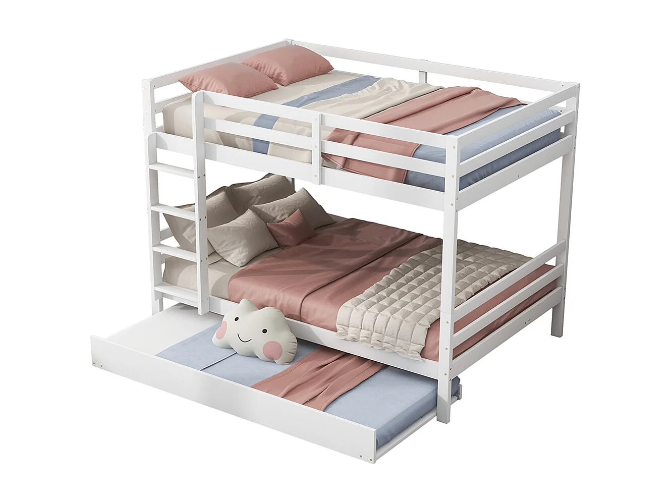 Lit superposés Lit jeune 140x200 cm Lits d'enfant avec lit gigogne Rampes hautes Escalier stable Blanc
