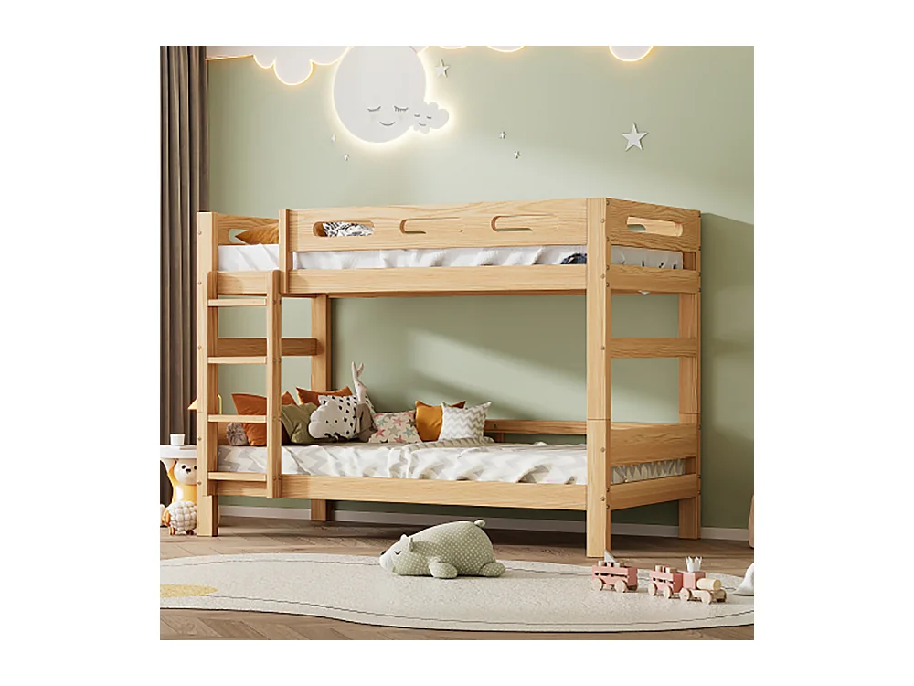 Lit superposé Lit enfants et adolescents divisé en 2 Lit cabane 90x200cm Naturel