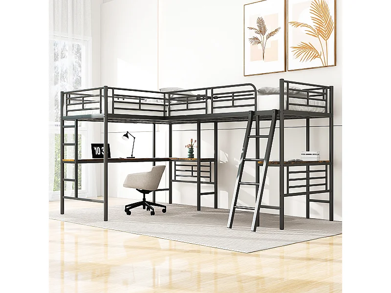 Lit superposé 90x200 cm Lit Simple table sous le lit escalier double rampe haute noir