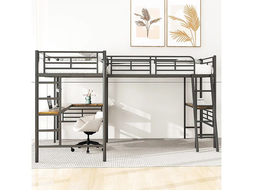 Lit superposé 90x200 cm Lit Simple table sous le lit escalier double rampe haute noir