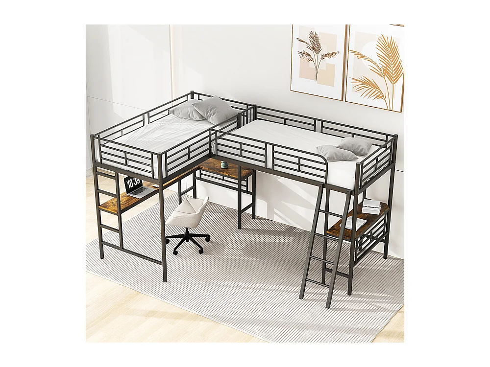 Lit superposé 90x200 cm Lit Simple table sous le lit escalier double rampe haute noir